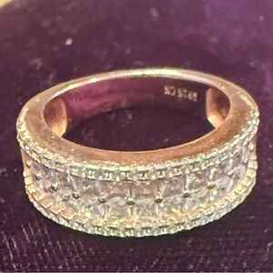Gold Plated Sterling Silver 925 Ring with White Rhinestones - Size 6